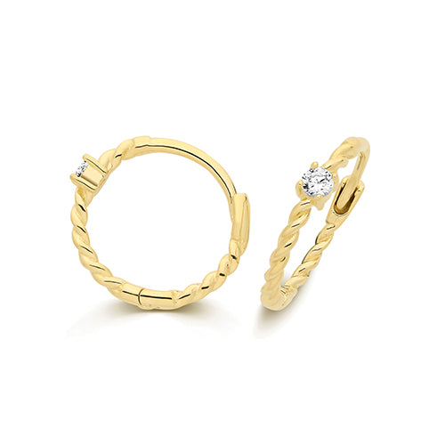 9ct yellow gold cubic zirconia twist huggies earrings