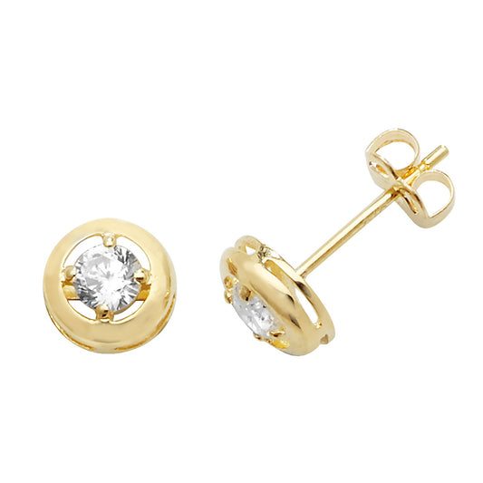 6mm Wide, 9ct Gold Bezel Style With Claw Set Cubic Zirconia Stud Earrings