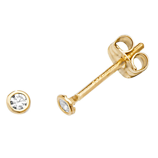 2mm 9ct Gold Bezel Set Cubic Zirconia Stud Earrings