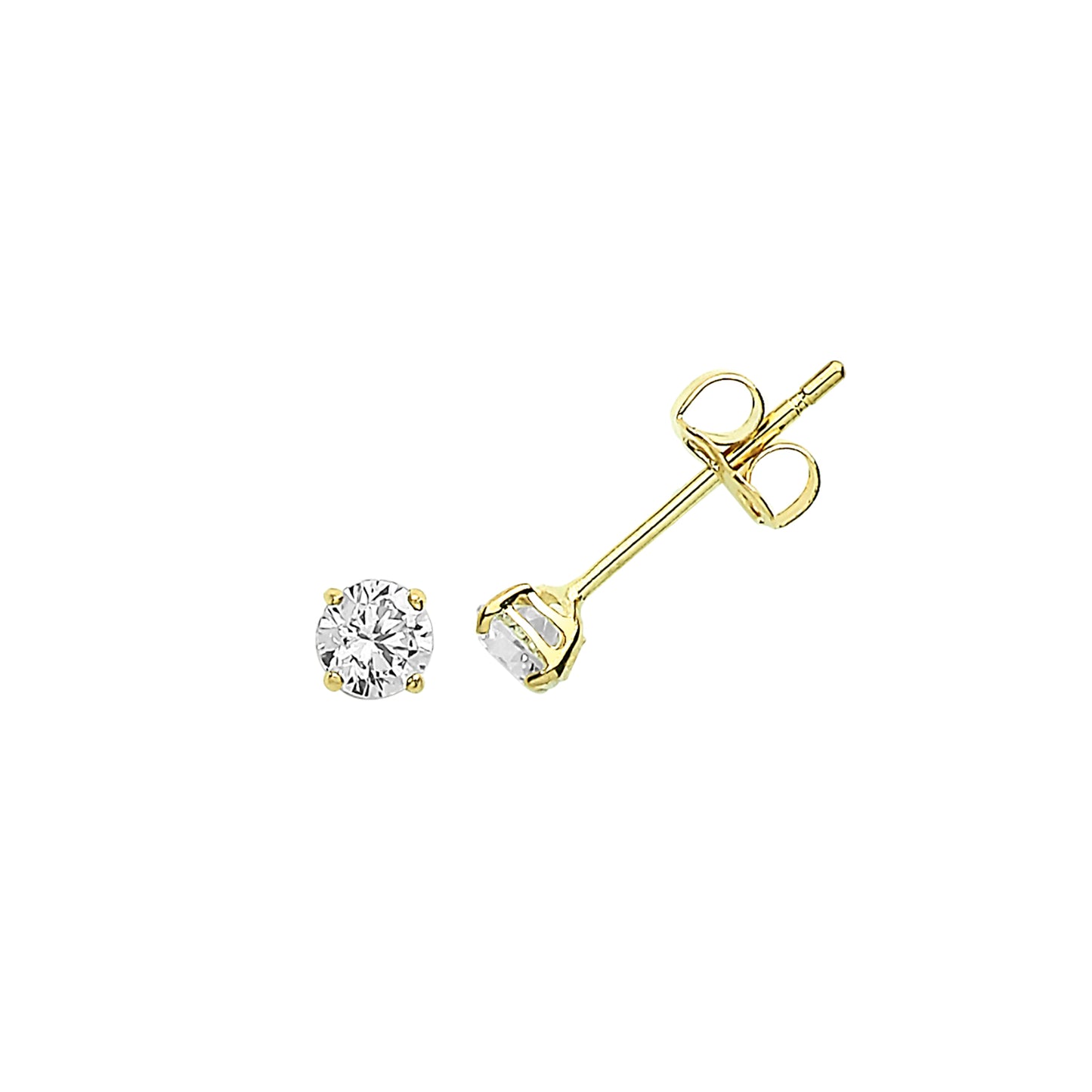 9ct Gold, 3mm Cubic Zirconia Claw Set Stud Earrings