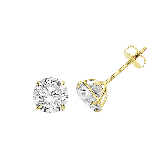 6mm, 9ct Gold Claw Set Cubic Zirconia Stud Earrings