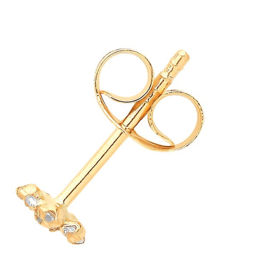 Single Stud Earring, Flower 9ct Yellow Gold Cubic Zirconia Gem Set