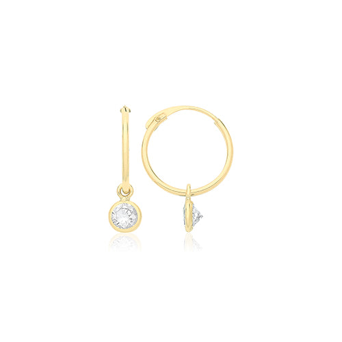 9ct Yellow Gold Sleepers with Drop Cubic Zirconia