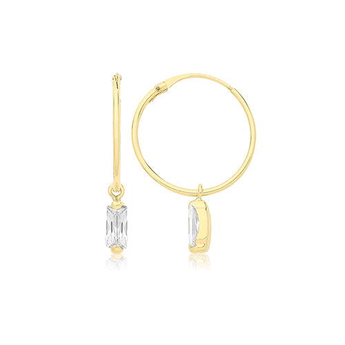 9ct yellow gold sleepers with hanging cubic zirconia