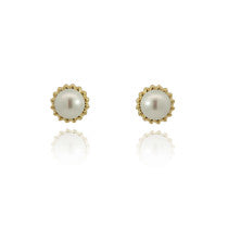 9ct Yellow Gold Rope Edged Pearl Studs Earrings