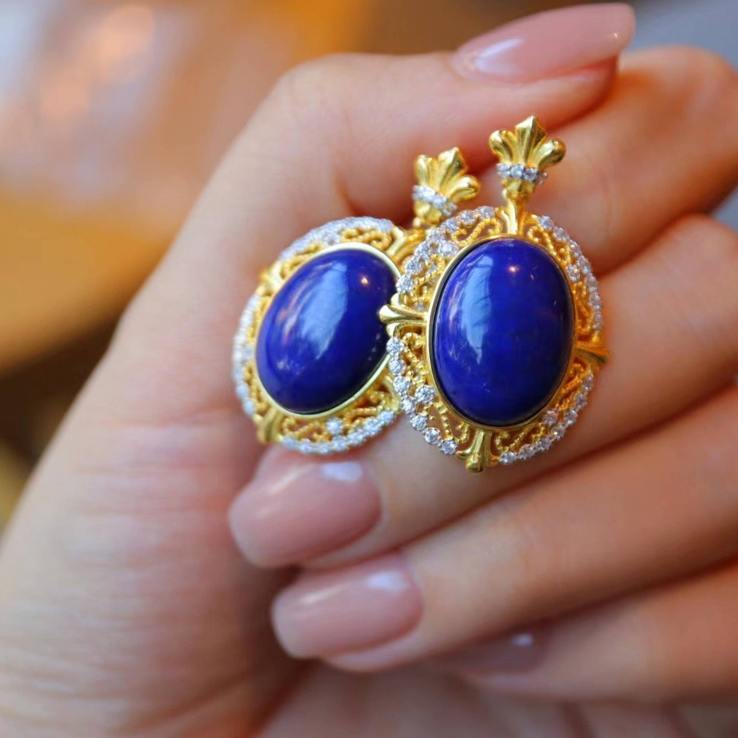 Sterling Silver Gold Vermeil Royal Lapis Lazuli Renaissance Style Earrings