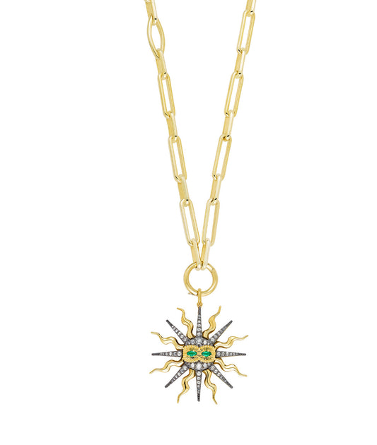 "Shine Bright" Rose Cut Diamond and Emerald Large Pendant in 18ct Gold