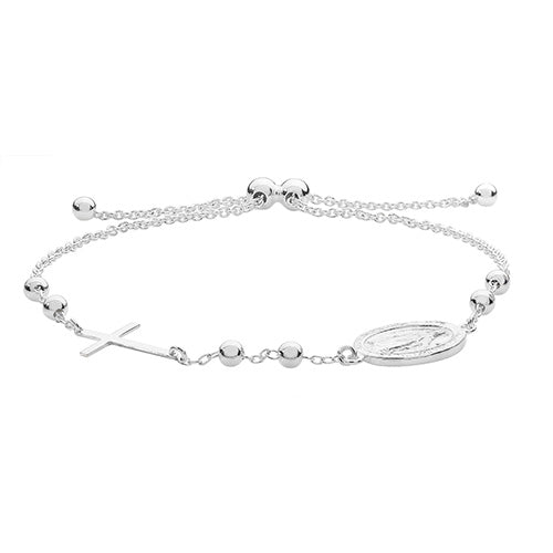 Silver Rosary Pull Style Bracelet