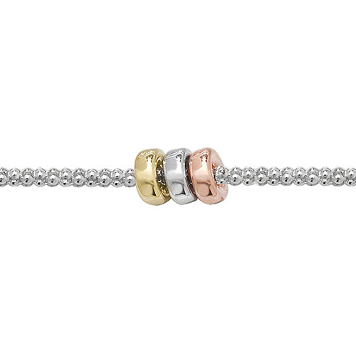 Silver Ladies Rhodium Plated Mesh and Gold Plated Rings Bracelet