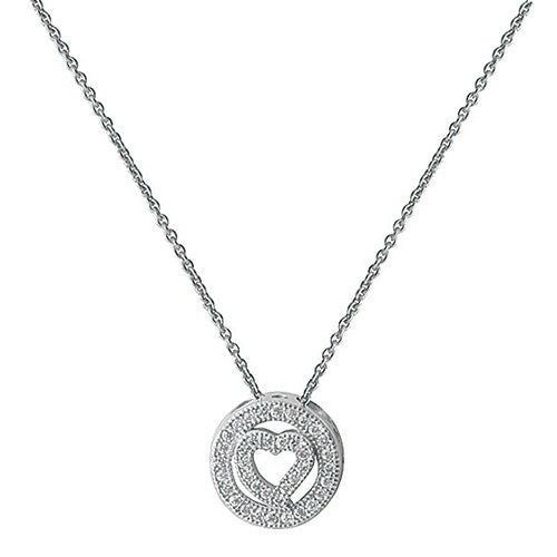 Sterling Silver Cubic Zirconia Circle And Heart Pendant
