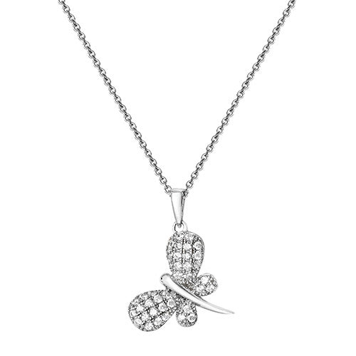 Sterling Silver Rhodium Plated Cubic Zirconia Butterfly Pendant