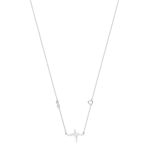 Sterling Silver Rhodium Heartbeat Necklace