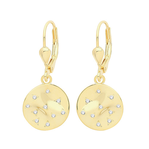 18ct Gold Plated Sterling Silver Disc Drop Earrings With Scatted Set Cubic Zirconia