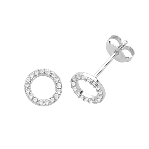 Silver circle cubic zirconia stud earrings