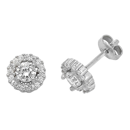 925 CZ round halo stud earrings