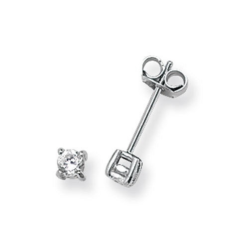 Sterling Silver 3mm Round Cubic Zirconia Stud Earrings