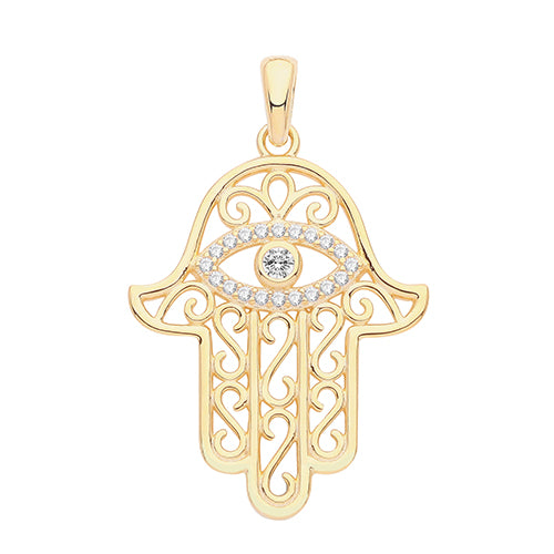 925 gold cz large hamsa pendant