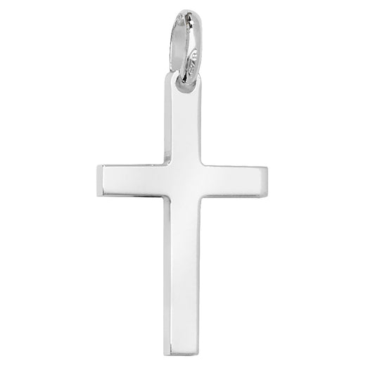 Sterling Silver Slim 28mm Medium Size Solid Cross Pendant