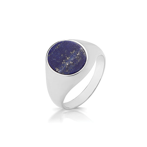 Silver oval Lapis signet ring
