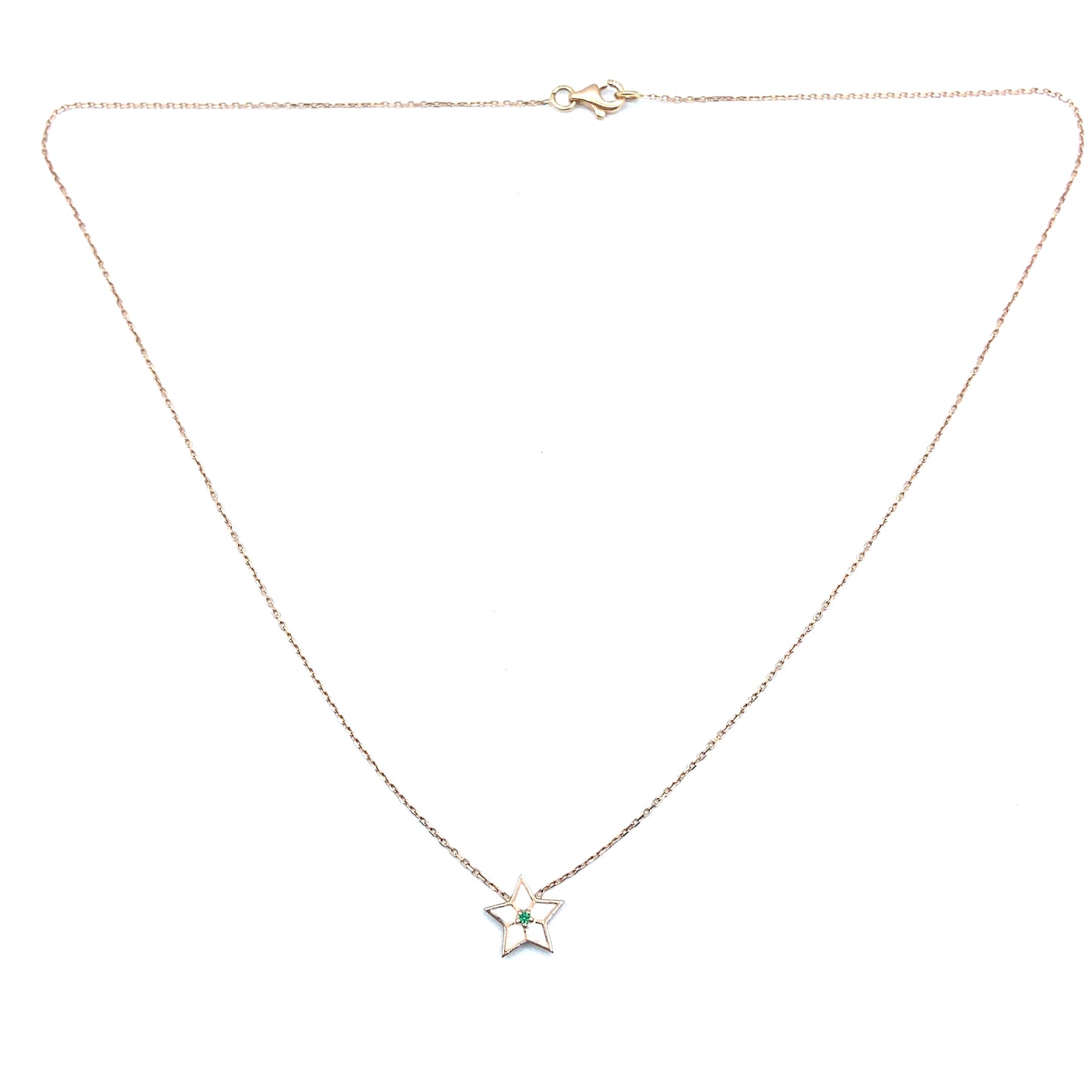 Emerald and Diamond, Green and White Enamel, 14ct Rose Gold Star Pendant Necklace