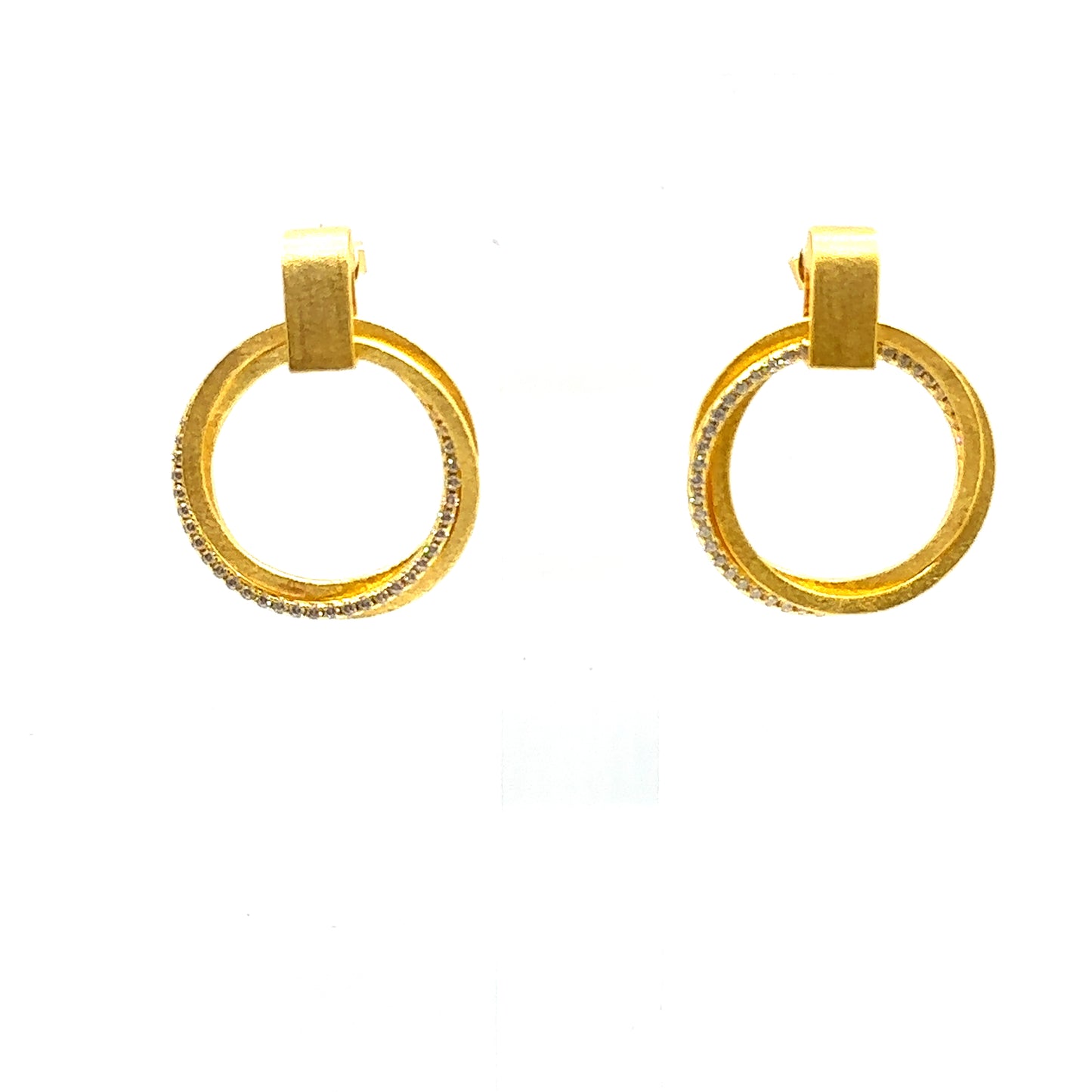 "Donna" 18ct Gold Plated Sterling Silver Circle Drop Earrings With Cubic Zirconia on One Band