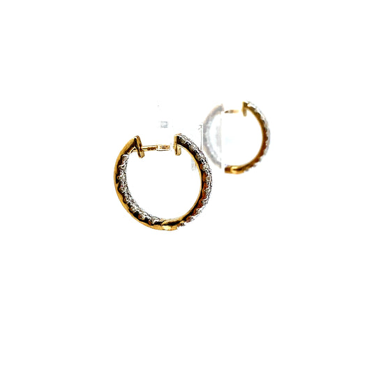 9ct Yellow Gold Inside & Out Brilliant Cut Diamond Hinged Hoop Earrings