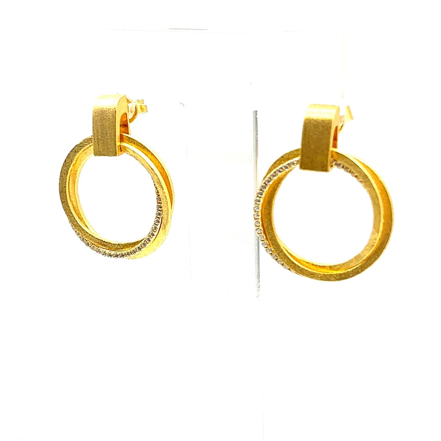 "Donna" 18ct Gold Plated Sterling Silver Circle Drop Earrings With Cubic Zirconia on One Band