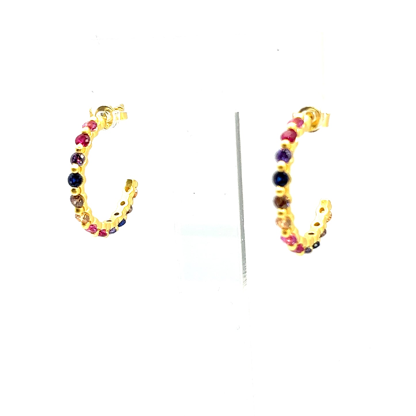 Multicolour Stone Medium Hoop Earrings
