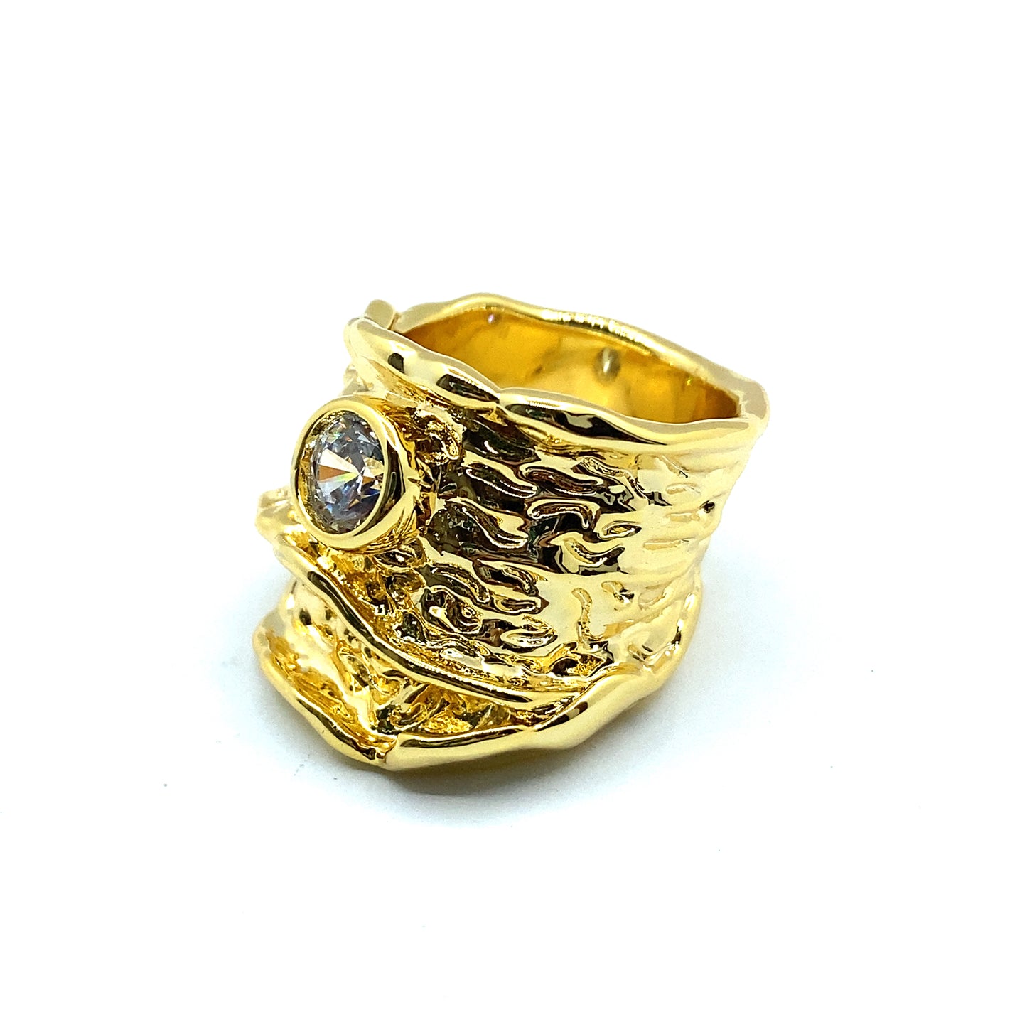 Riene 22ct Gold Plated Chunky Large Cubic Zurconia, Bezel Set Stone Ring