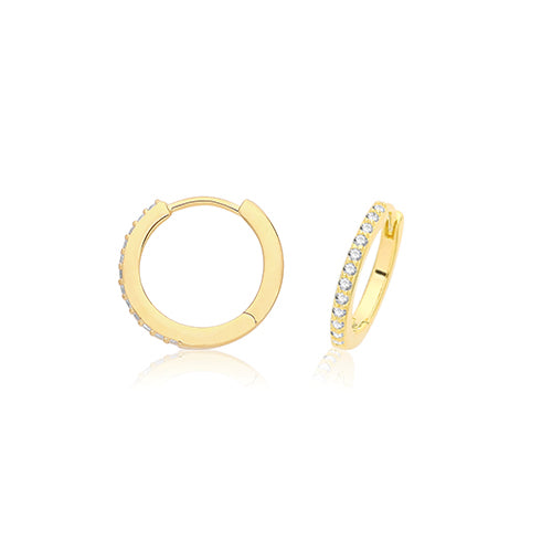 Sterling Silver CZ Click Hoop Earrings 10mm