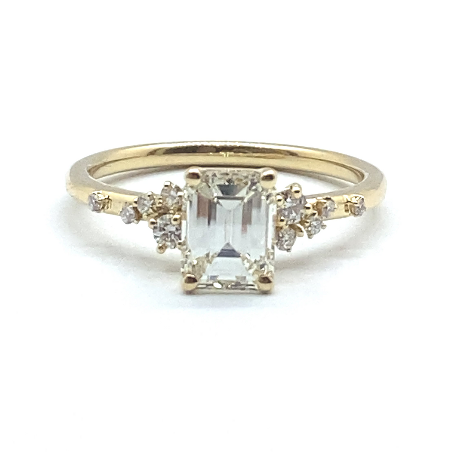 Bespoke Emerald Cut Diamond and Flowing Nature Diamond Engagement Ring