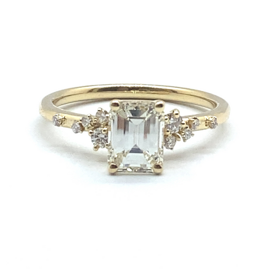 Bespoke Emerald Cut Diamond and Flowing Nature Diamond Engagement Ring