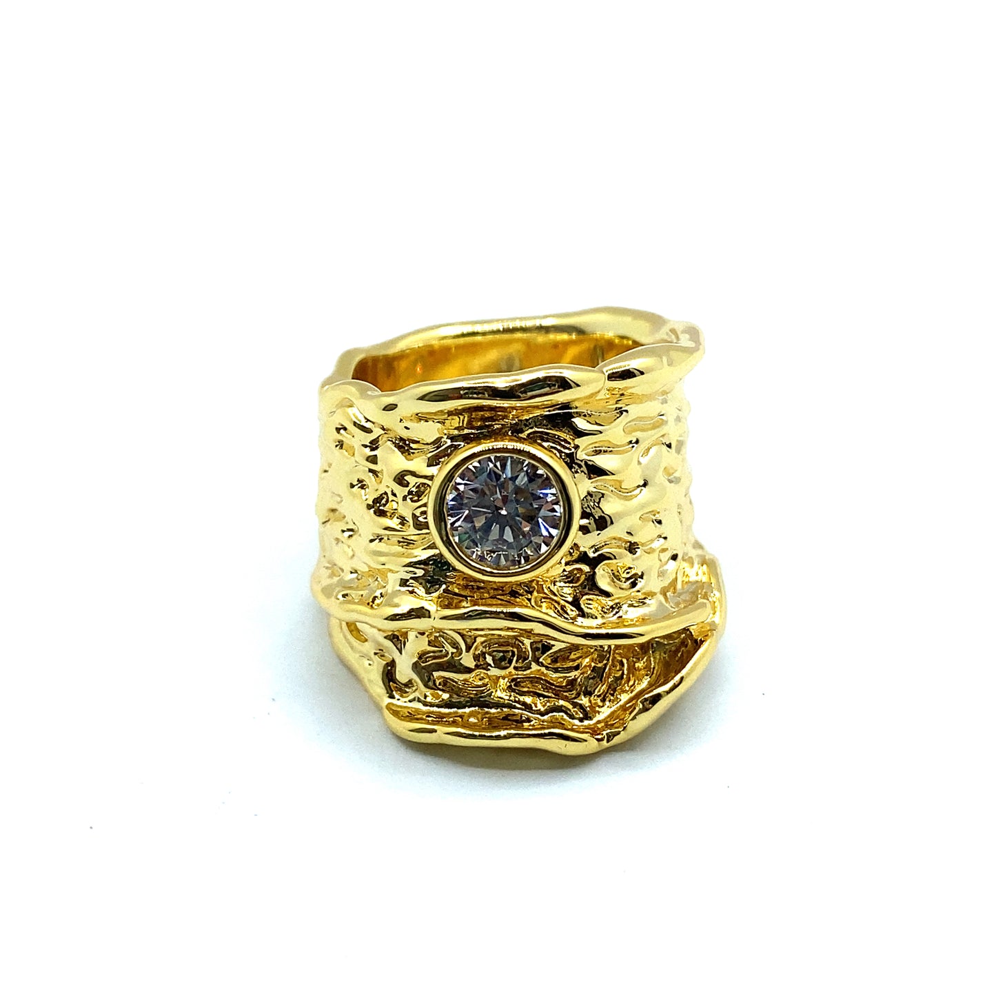 Riene 22ct Gold Plated Chunky Large Cubic Zurconia, Bezel Set Stone Ring