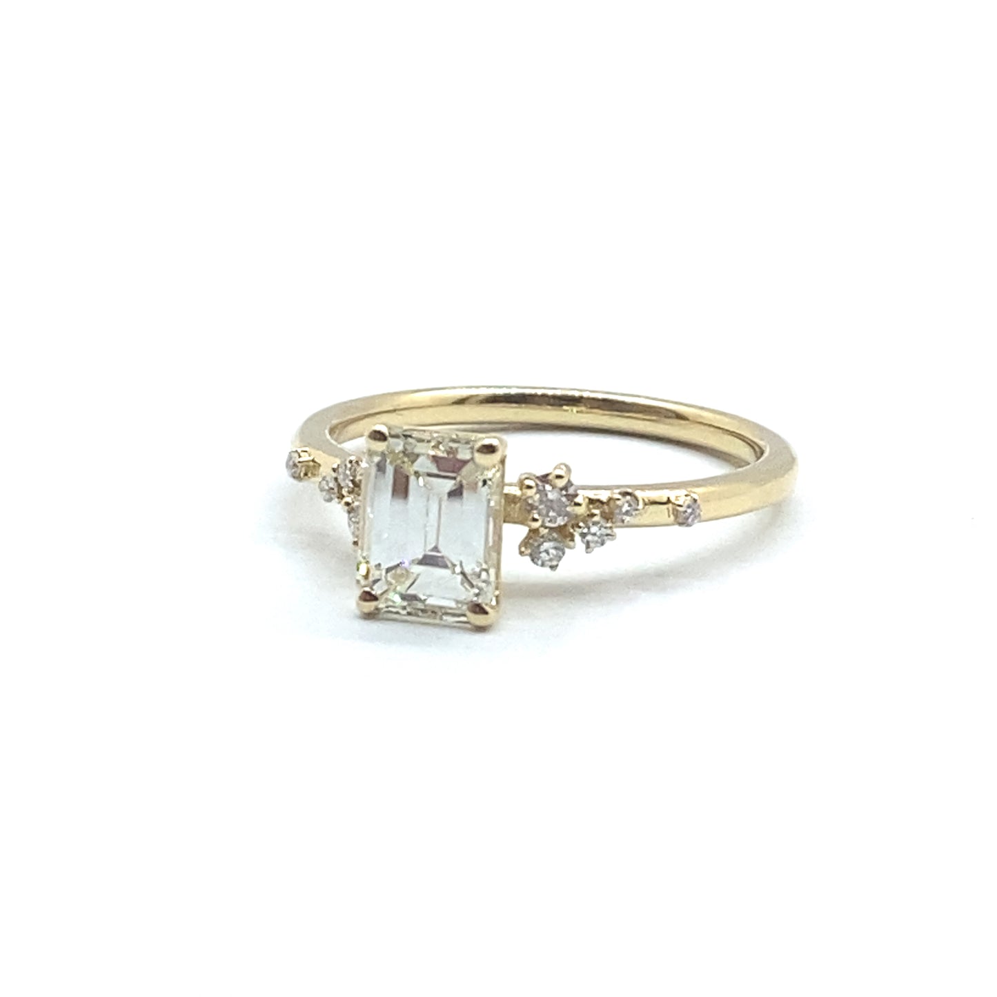 Bespoke Emerald Cut Diamond and Flowing Nature Diamond Engagement Ring