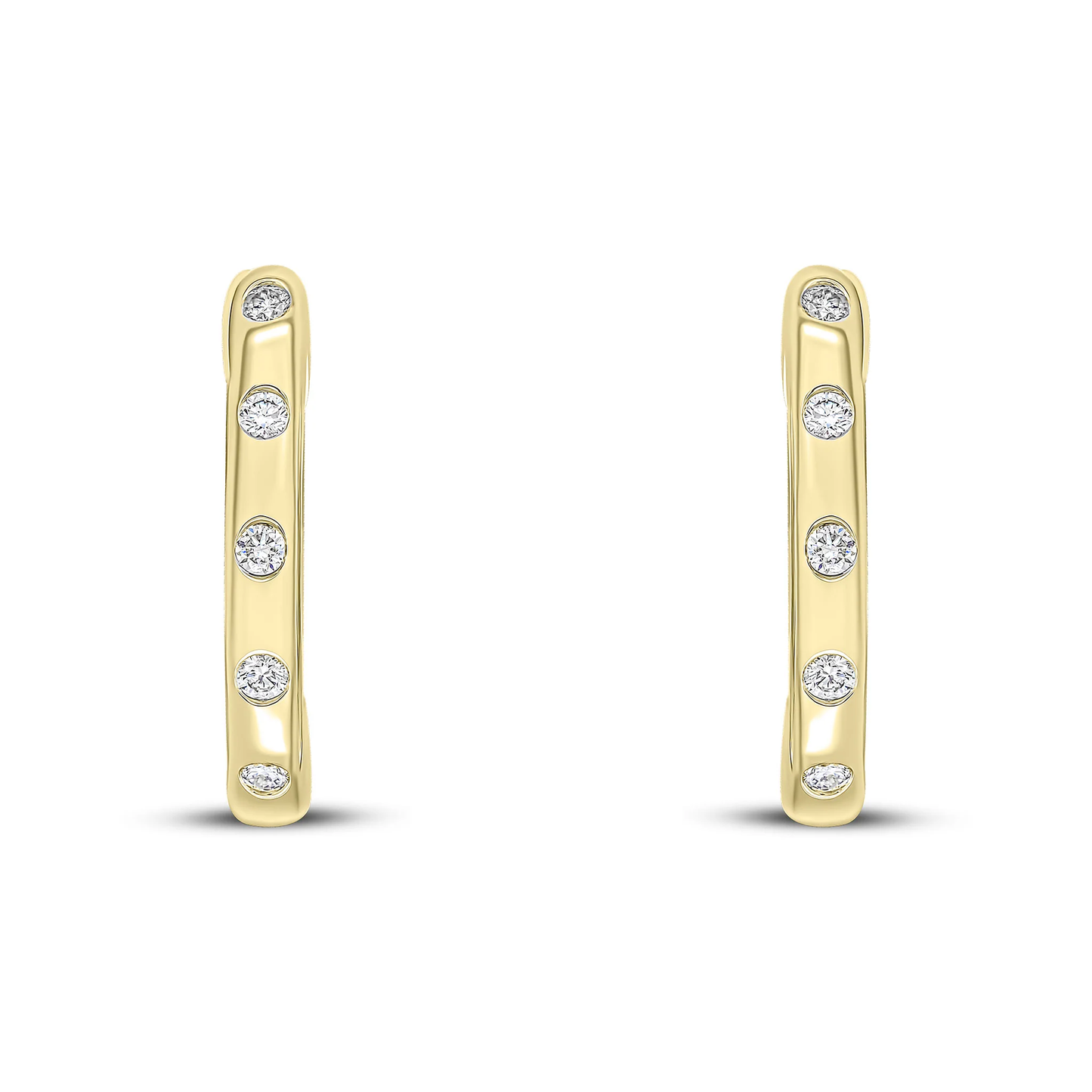 Round Diamond Flush Set Oval Hinged Huggy Hoop Earrings in 18ct Yellow Gold