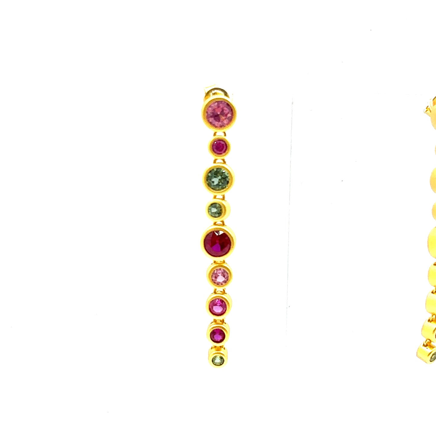Colourful Lab Created Pink & Green Sapphire with Ruby Gemstone Long Shoulder Drop Earrings