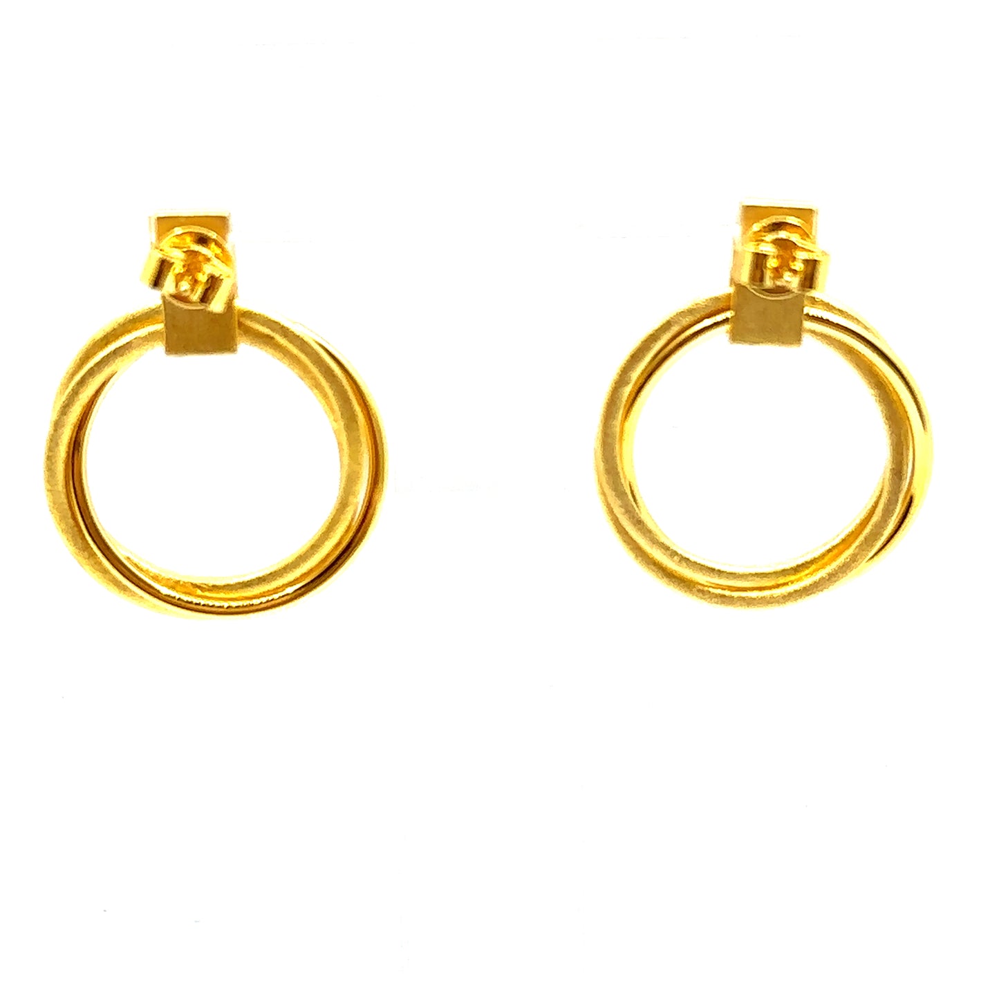 "Donna" 18ct Gold Plated Sterling Silver Circle Drop Earrings With Cubic Zirconia on One Band