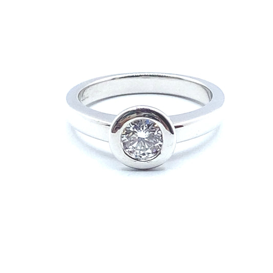Lab Grown Diamond Rubover Bezel Set White Gold "Bubble" Ring