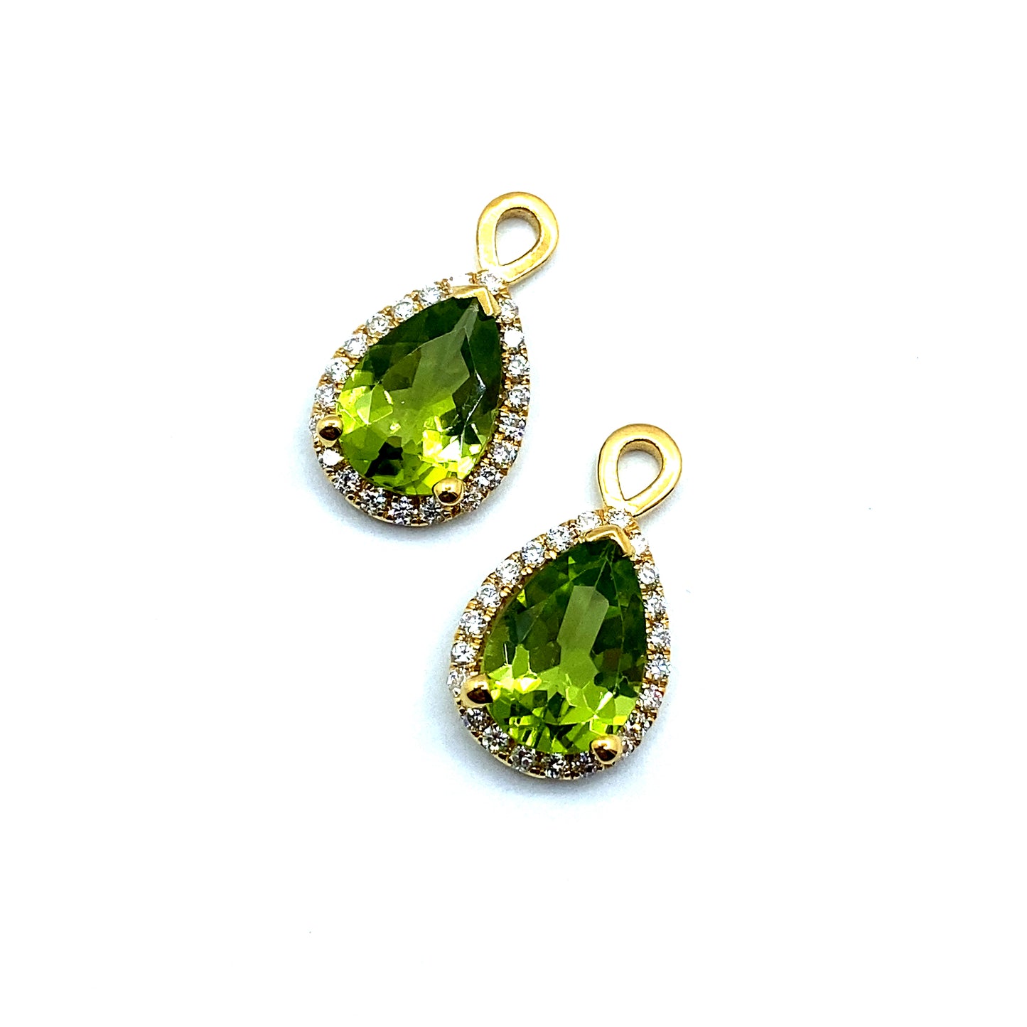 Bespoke Pear Cut Peridot with Diamond Halo 9ct Gold Drop, Removeable Attachments For Earrings, Hoop Earrings and Necklaces