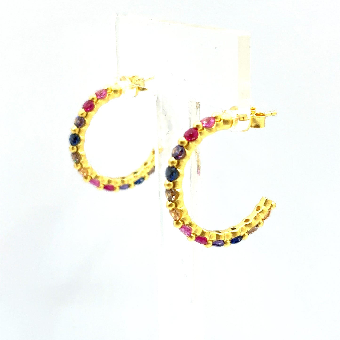 Multicolour Stone Medium Hoop Earrings