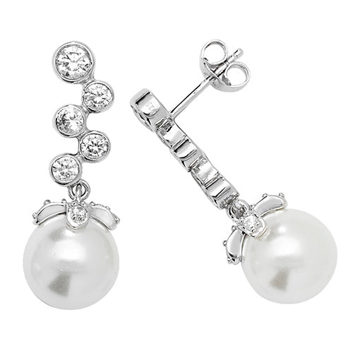 925 Sterling Silver Cubic Zirconia Pearl Berry Drop Earrings