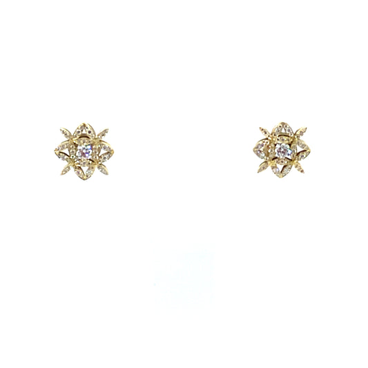 Diamond and 18ct yellow Gold Floral Design Stud Earrings
