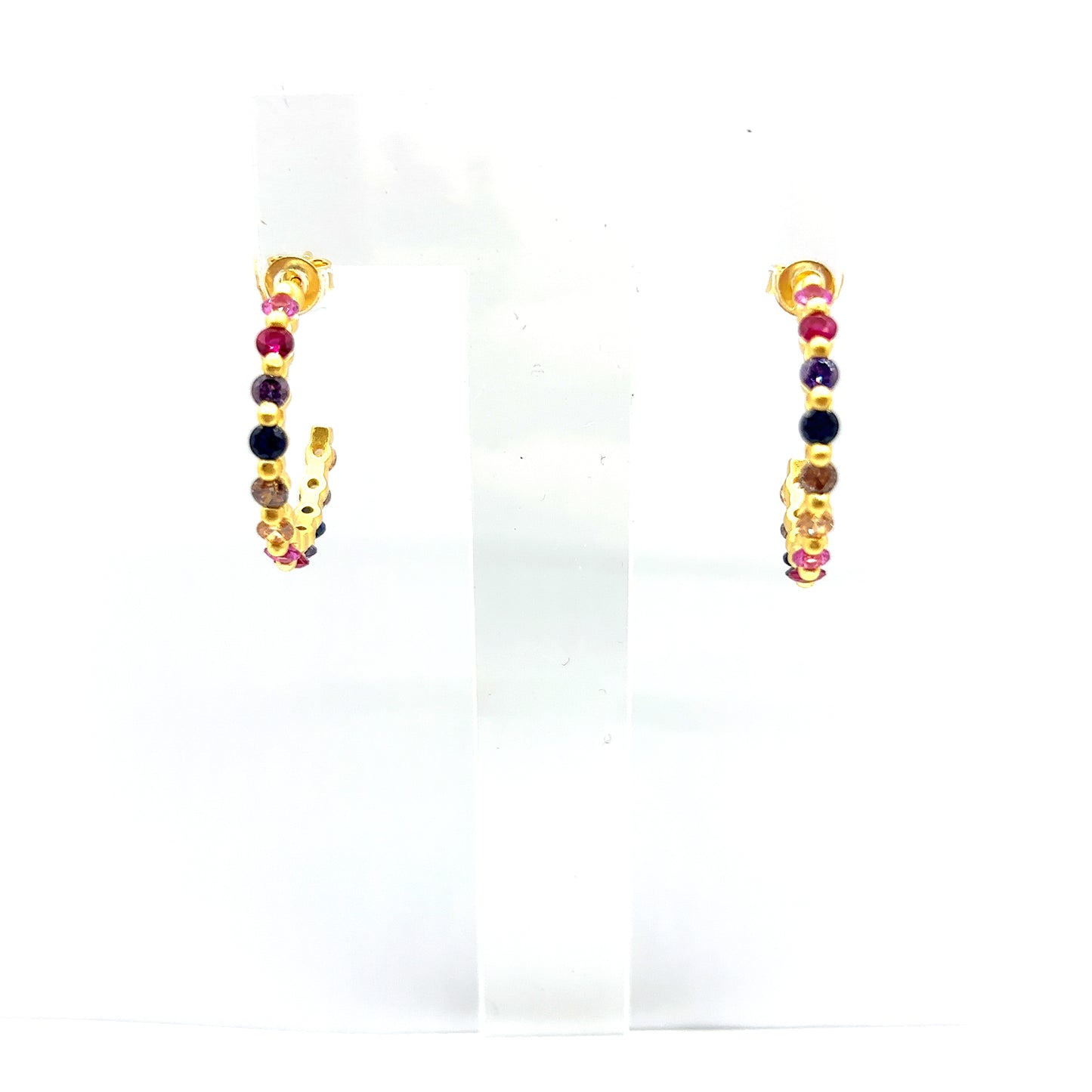 Multicolour Stone Medium Hoop Earrings