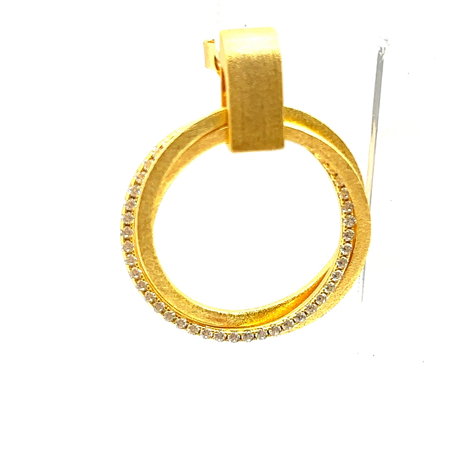 "Donna" 18ct Gold Plated Sterling Silver Circle Drop Earrings With Cubic Zirconia on One Band