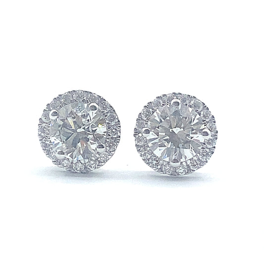 18ct White Gold Round Brilliant 2.01ct Diamond with Halo Stud Earrings