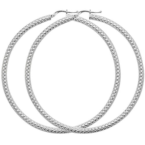 Sterling Silver Diamond Cut Hoop Earrings 60mm