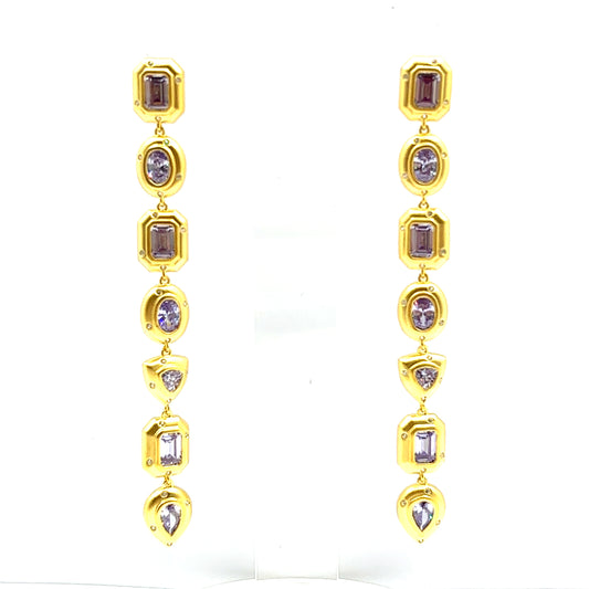 Lavendar Stone Long Drop Shoulder Earrings