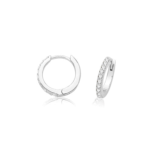 Sterling Silver CZ Click Hoop Earrings 10mm