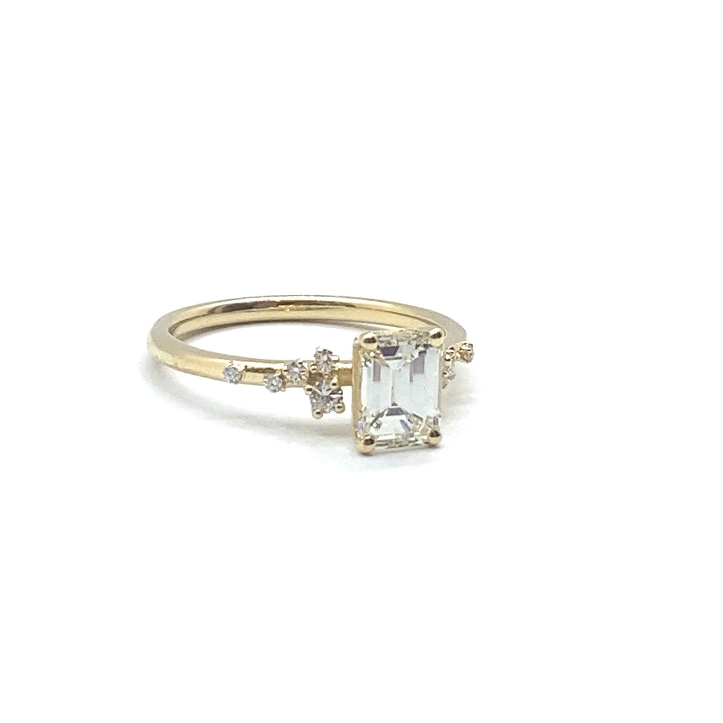 Bespoke Emerald Cut Diamond and Flowing Nature Diamond Engagement Ring