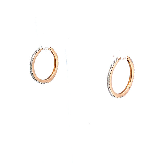 9ct Rose Gold Fully Set Brilliant Cut Diamond Hinged Hoop Earrings